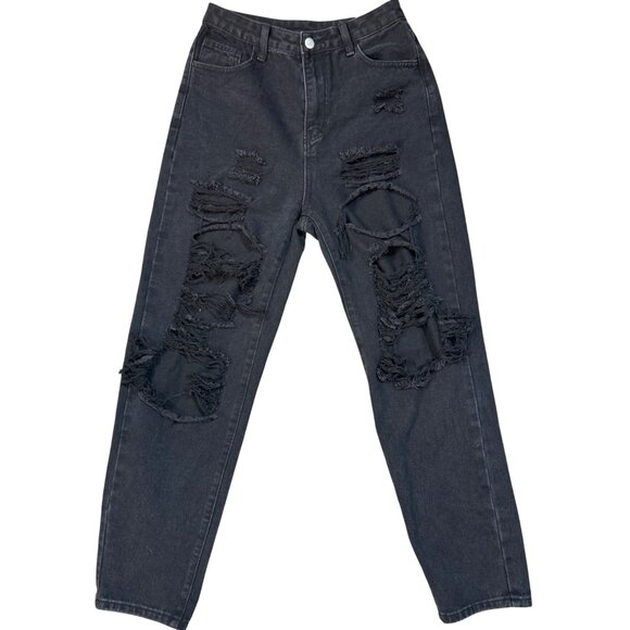 Womens High Rise Destroyed Tapered Leg Jeans Size 4 Black Grunge SK8 Gorpcore - Picture 1 of 3